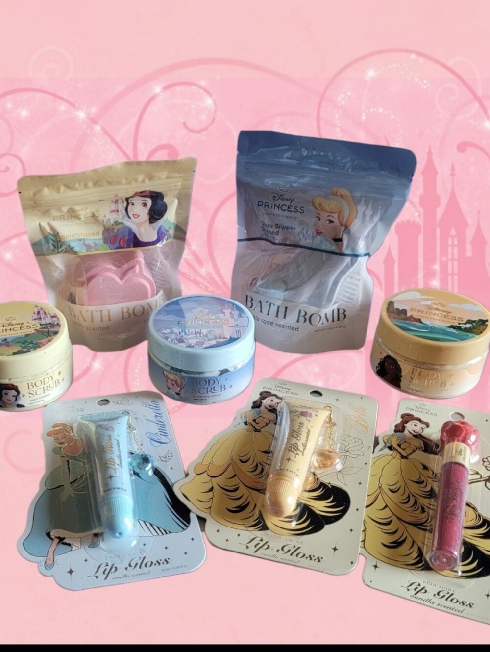 NEW DISNEY PRINCESS BATH & BODY, LIP GLOSS, BODY SCRUBS, BATH BOMB
